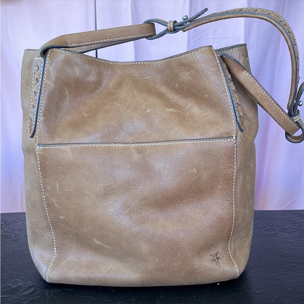 Frye Shoulder Bag in a Distressed Camel color